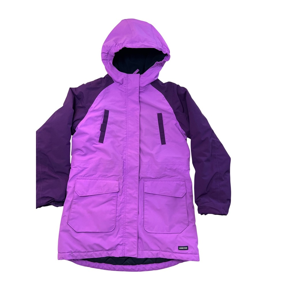 Lands End Girls Squall Waterproof Parka Purple Lined Jacket XL‎ 14-16 524565